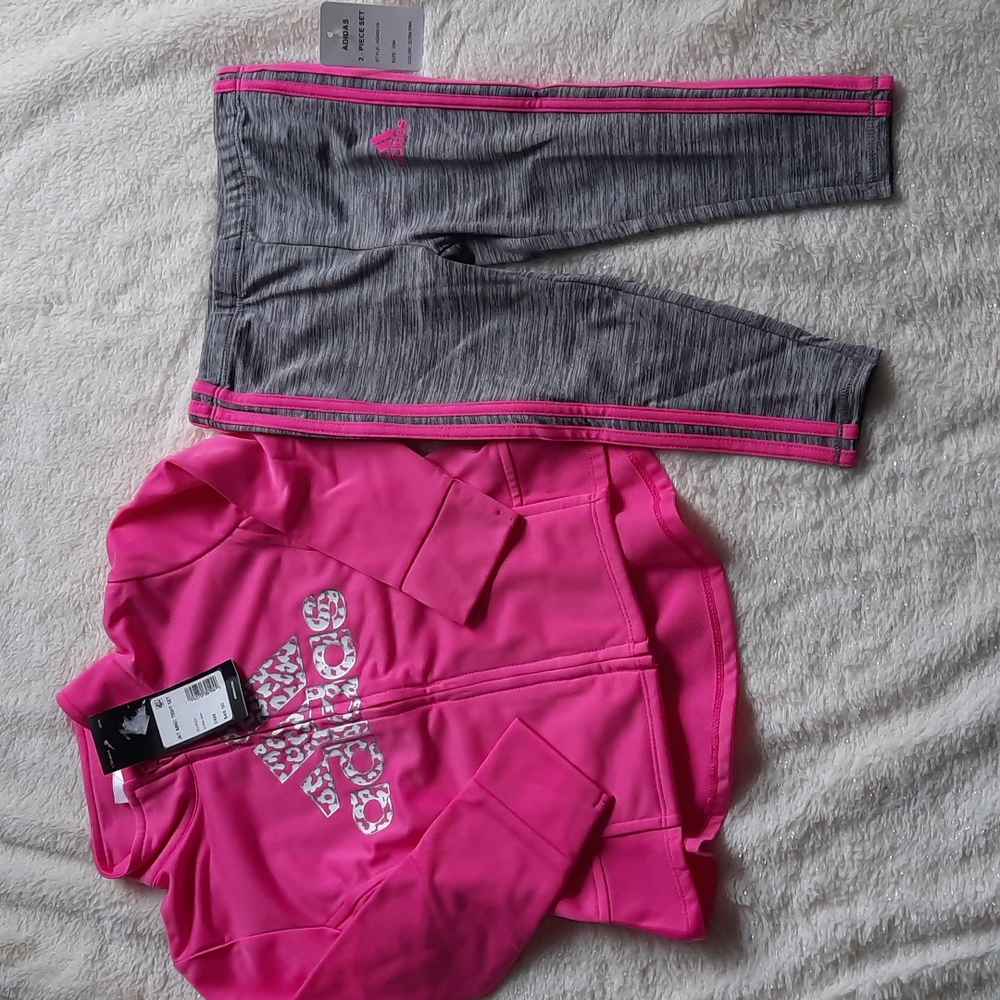 Pink and grey adidas set- Pants And Zip Up.